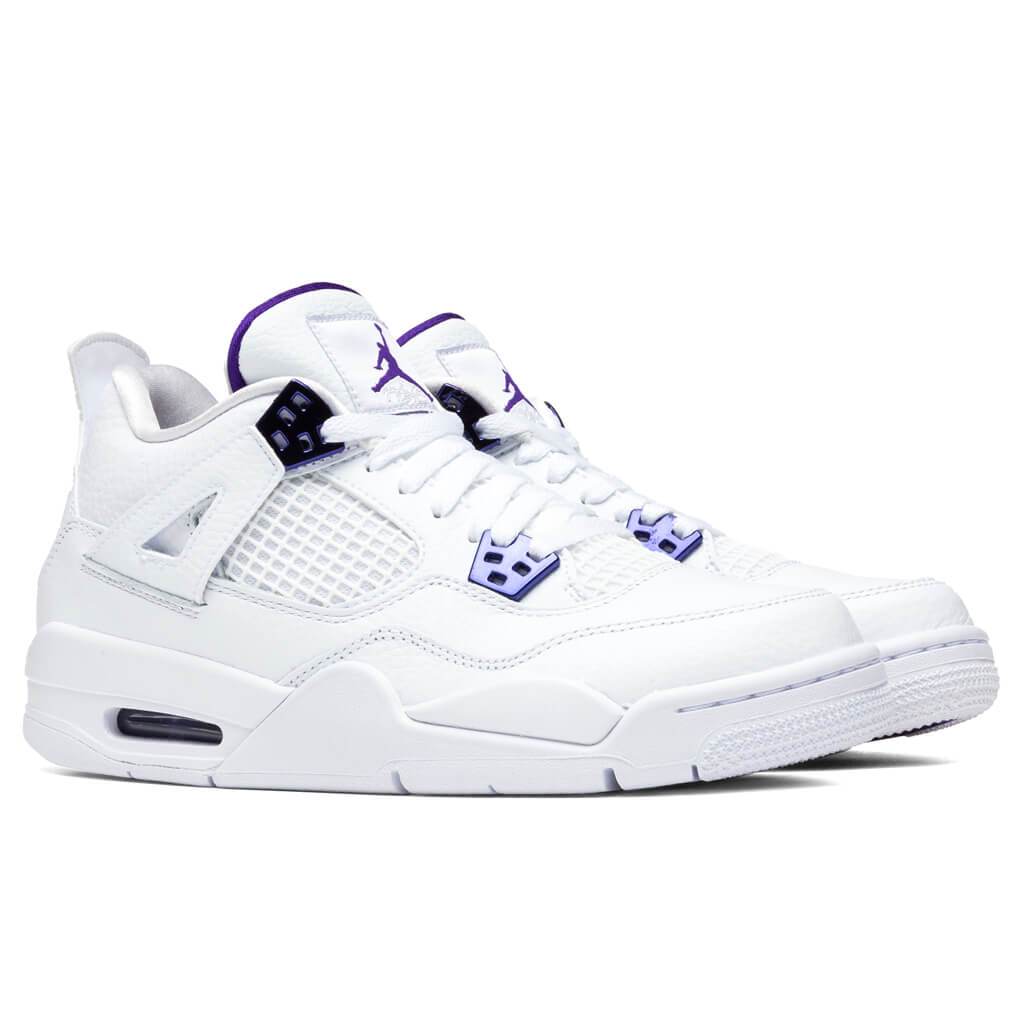 Air Jordan 4 Retro (GS) - White/Court Purple/Metallic Silver