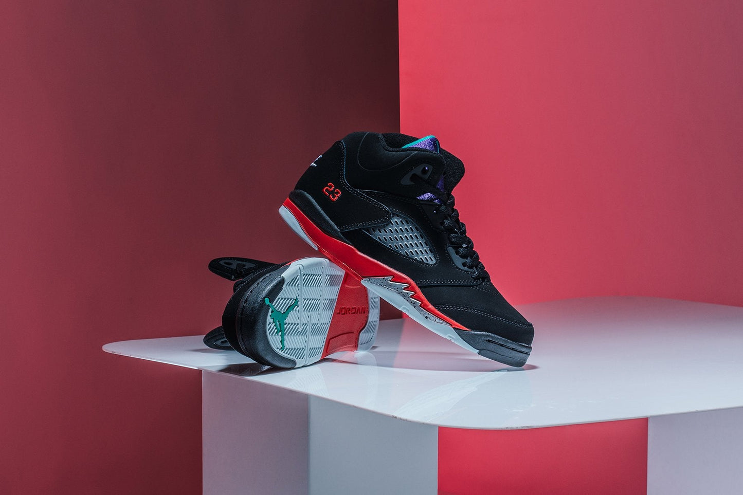 Air Jordan 5 Retro (PS) "Top 3" - Black/New Emerald/Fire Red/Grape Ice