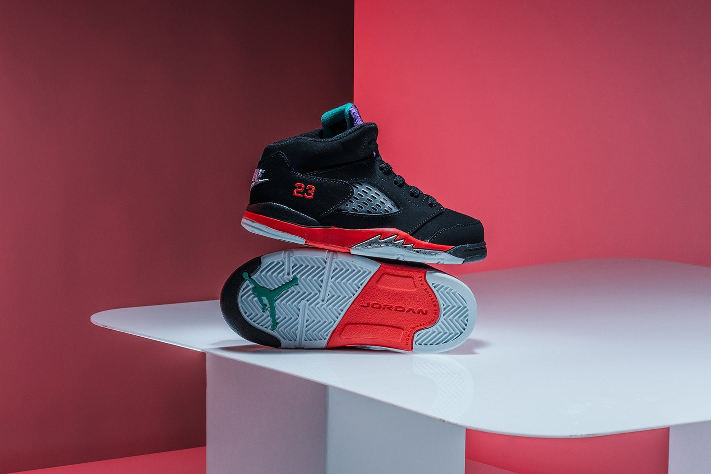 Air Jordan 5 Retro (TD) "Top 3" - Black/New Emerald/Fire Red/Grape Ice