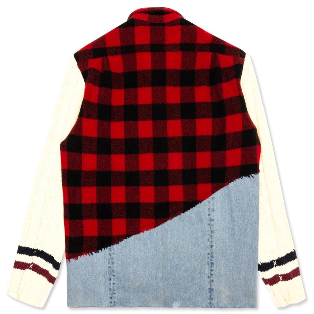 50/50 Buffalo Check/Denim Studio Jacket - Red