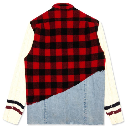 50/50 Buffalo Check/Denim Studio Jacket - Red