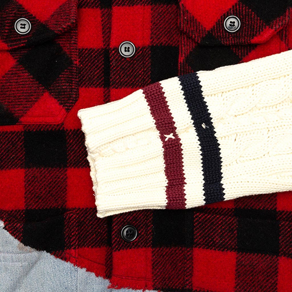 50/50 Buffalo Check/Denim Studio Jacket - Red