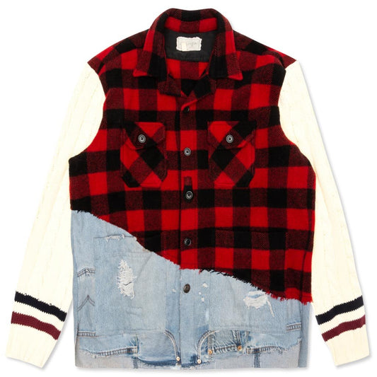 50/50 Buffalo Check/Denim Studio Jacket - Red
