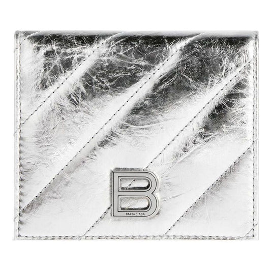 (WMNS) Balenciaga Crush Flap Coin And Card Holder Metallized Quilted 'Silver' 766461210IW8110
