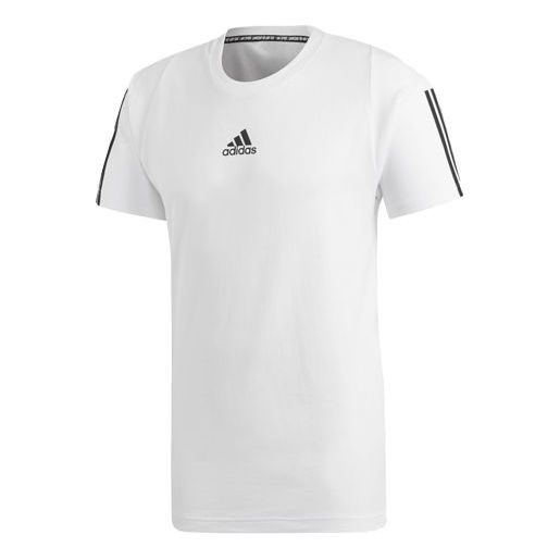 adidas Stripe Printing Training Sports Short Sleeve White DQ1453