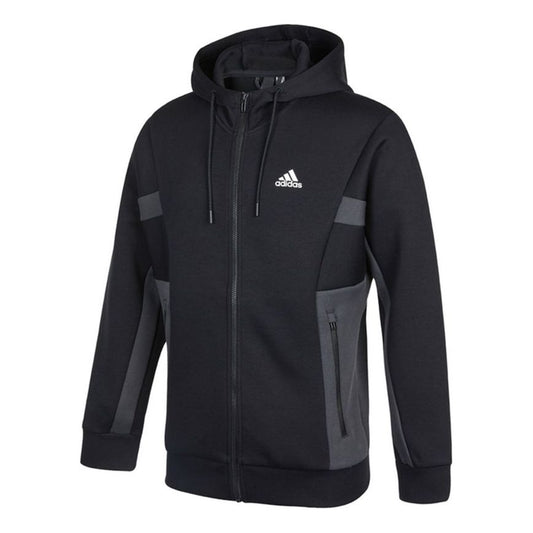 adidas St Kn Spcr Jkt Contrasting Colors Pocket Knit Sports hooded Logo Jacket Black H39239