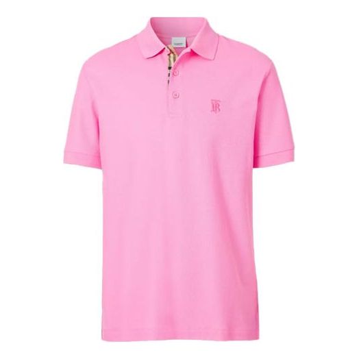 Men's Burberry SS21 Logo Mesh Cotton Short Sleeve Polo Shirt Pink 80427561