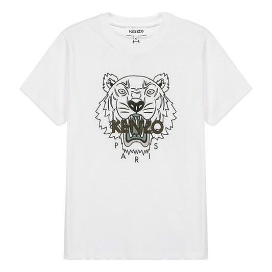 KENZO SS21 Tiger Head Embroidered Pattern Short Sleeve White FB52TS9124YE-01B