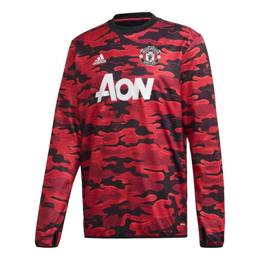 adidas Mufc Pre Wrmtop 20-21 Season Camouflage Manchester United Soccer/Football Training Casual Sports Pullover Red FR6031