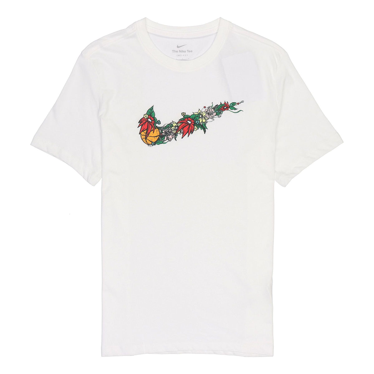Men's Nike Flowers Large Logo Casual Sports Solid Color Round Neck Short Sleeve White T-Shirt DV1215-100
