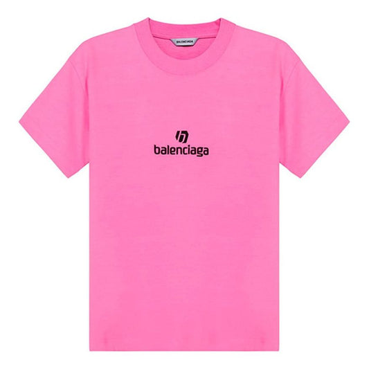 Balenciaga Embroidered Round Neck Short Sleeve Pink 612964TJVD95764