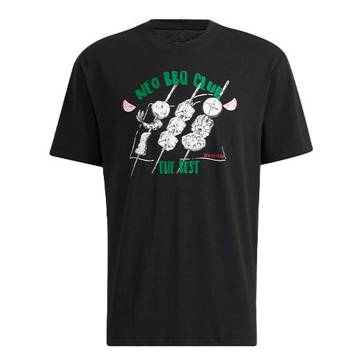 adidas neo Logo Alphabet Cartoon Printing Round Neck Loose Short Sleeve Black H62010
