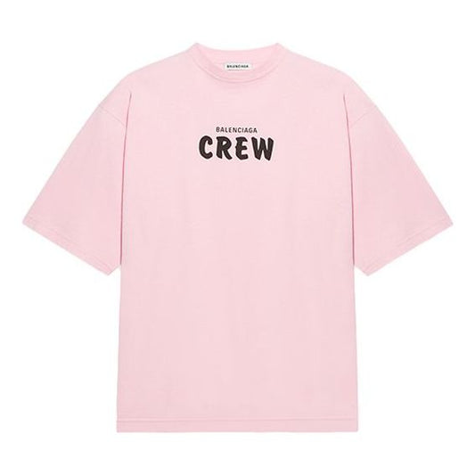 Balenciaga Crew Logo Printing Short Sleeve Pink/Red 620941TIVG91900
