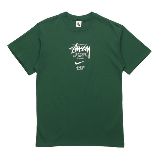 Stussy x Nike Crossover Alphabet Printing Round Neck Short Sleeve US Edition Unisex Green DD3342-341