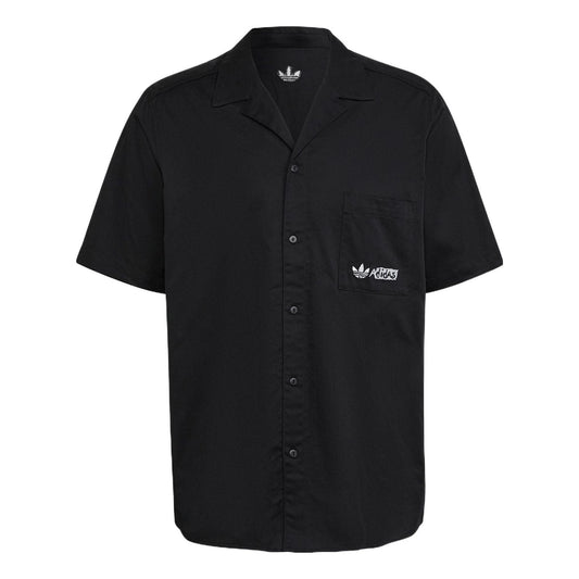 adidas originals Solid Color Logo Sports Short Sleeve Shirt Black HT1654