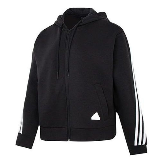 (WMNS) adidas Future Icons 3-Stripes Full-Zip Hoodie Asia Sizing 'Black White' HT4715