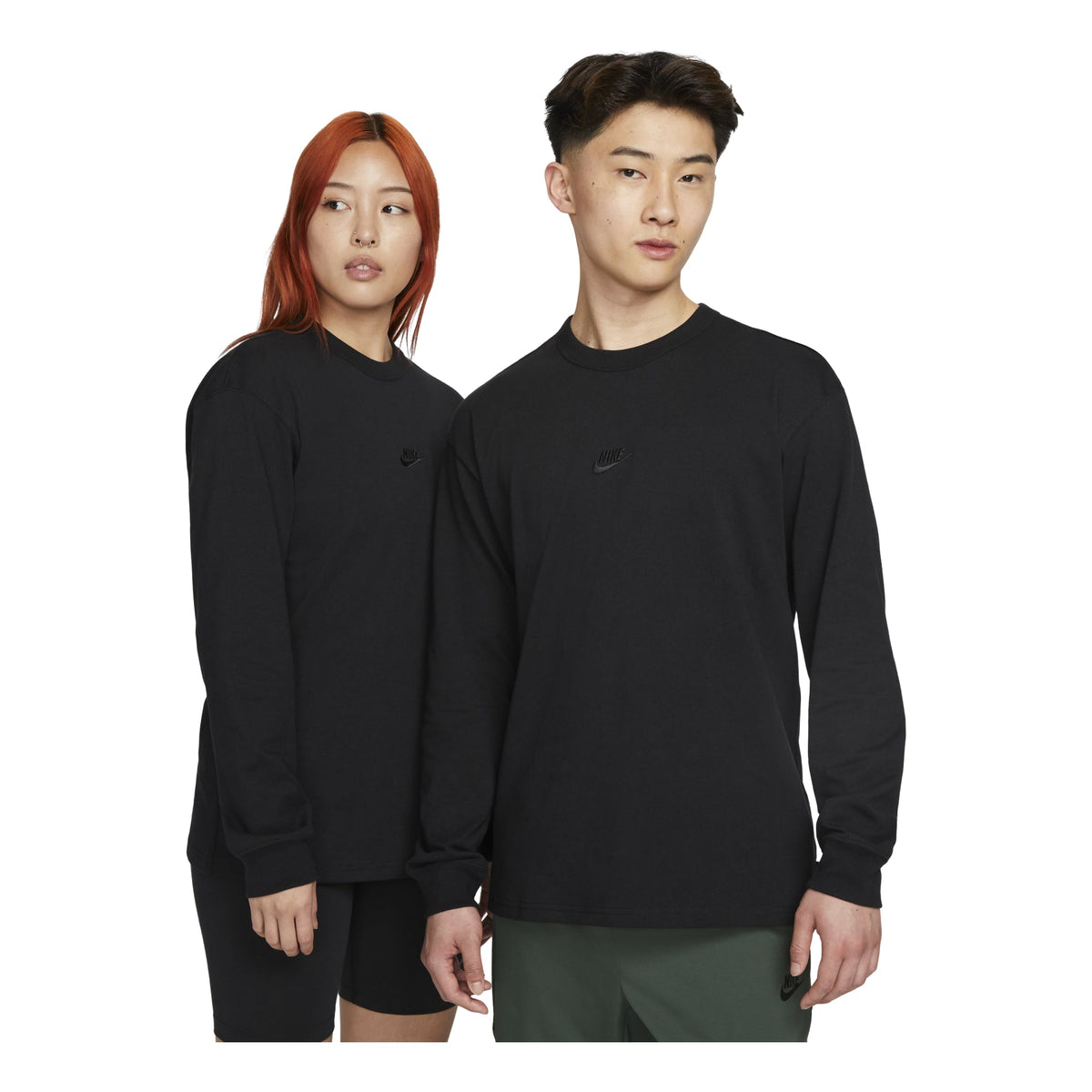 Nike Sportswear Premium Essentials Solid Color Sports Round Neck Pullover Long Sleeves Black DO7391-010