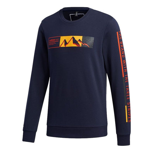 Men's adidas neo Ss Cs Swt Mountains Pattern Alphabet Printing Round Neck Sports Navy Blue GM2284
