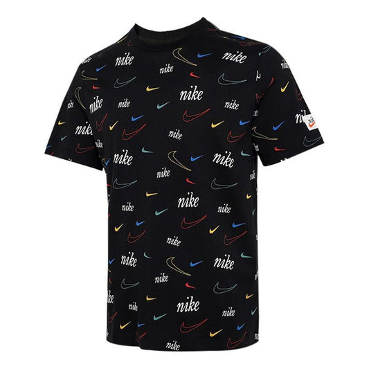 Men's Nike Logo Full Print Sports Training Short Sleeve Black T-Shirt DJ1392-010
