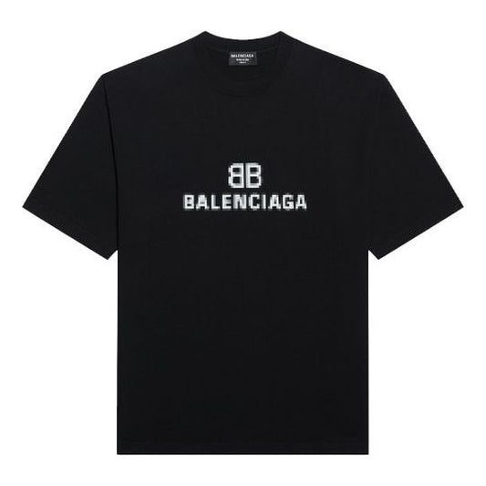 Balenciaga Mosaic Logo BB Alphabet Loose Short Sleeve Black 612965TKVI71070