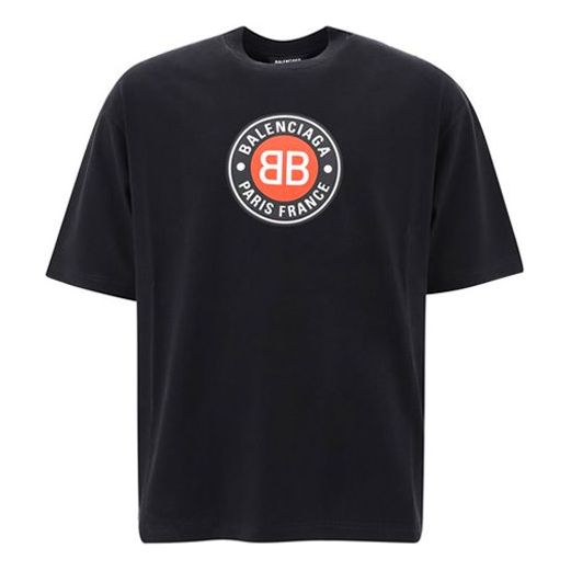 Men's Balenciaga Circular BB Alphabet Logo Short Sleeve Black 641614TJV761000