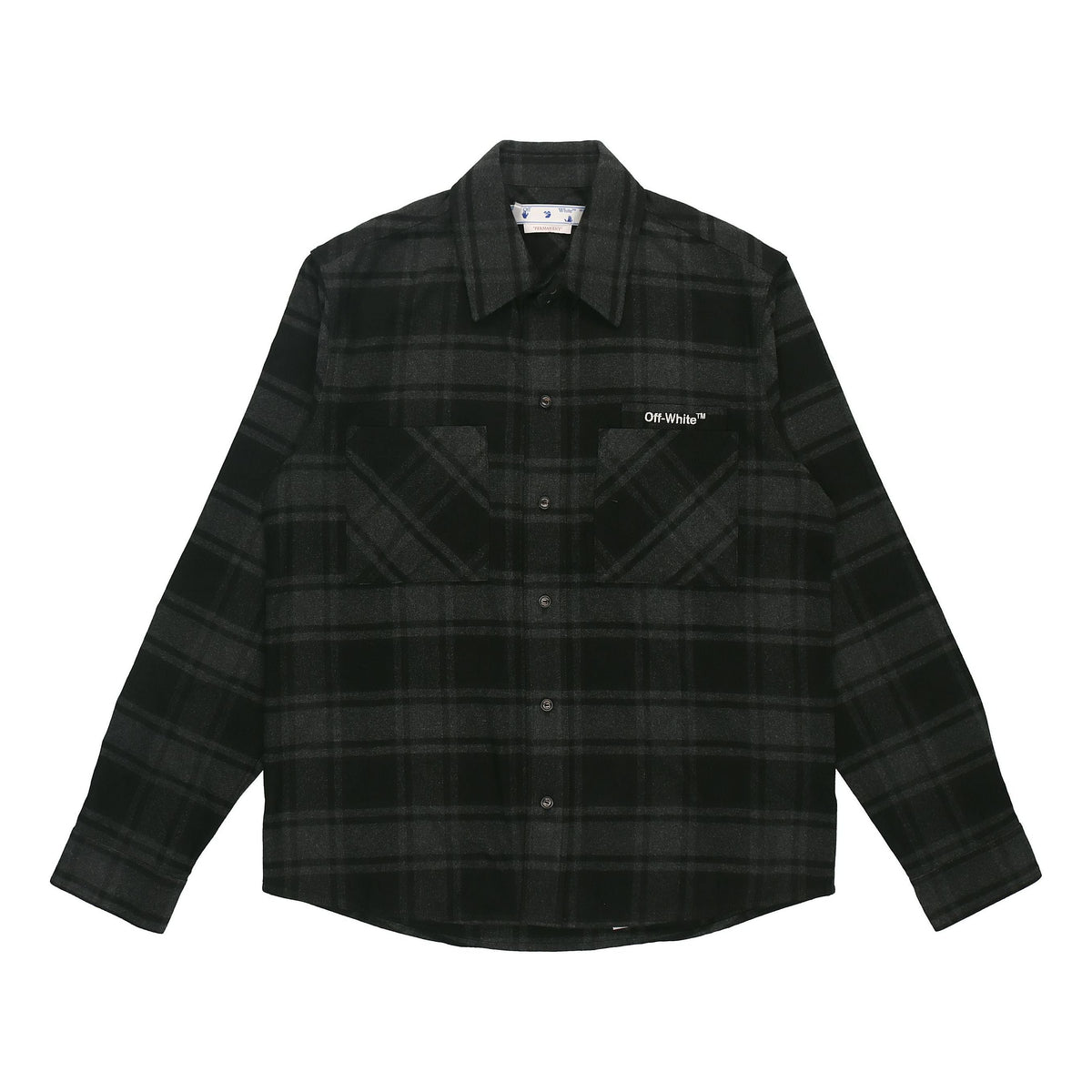 Men's Off-White Logo Plaid Flannel Long Sleeves Loose Fit Gray Shirt OMGA133C99FAB0010701