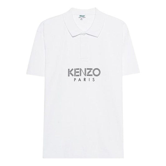 Men's KENZO Alphabet Printing Casual Short Sleeve Polo Shirt White F965PO0384BD-01