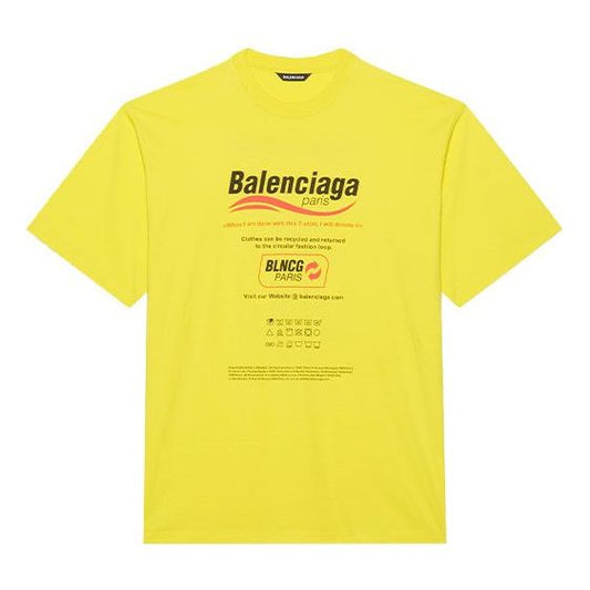 Men's Balenciaga Dry Cleaning Boxy Logo Printing Loose Short Sleeve Yellow 651795TKVF87175
