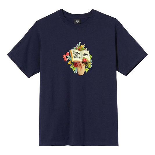 Stussy Unisex Handbook Printing Round-neck Tee Blue 1904573