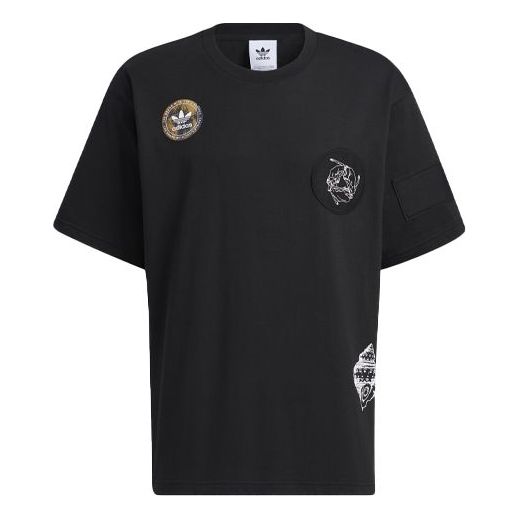 adidas originals Pattern Logo Round Neck Short Sleeve Black HA1495