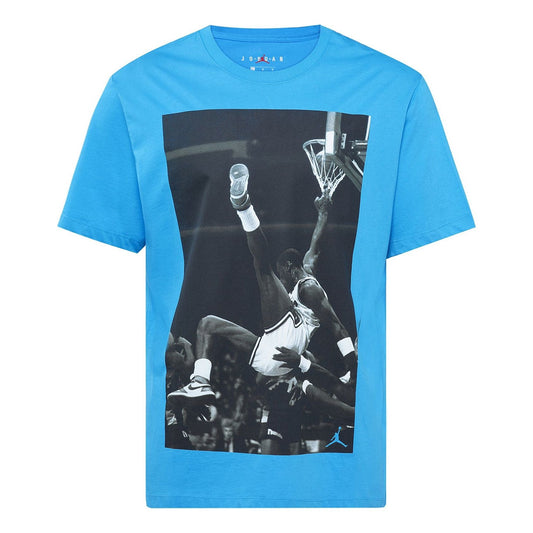 Air Jordan Hangtime Photo Printing Short Sleeve Blue AQ3709-433