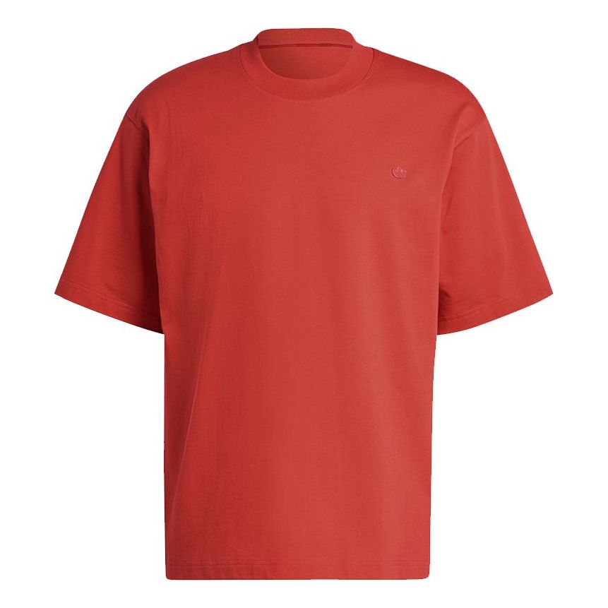Men's adidas originals C Tee Solid Color Small Label Loose Sports Short Sleeve Wine Red T-Shirt HC8589