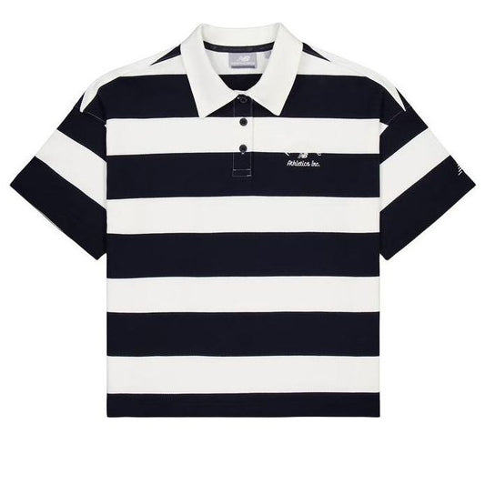 (WMNS) New Balance Striped Polo Shirt Asia Sizing 'Black White' NFE22412-MIX