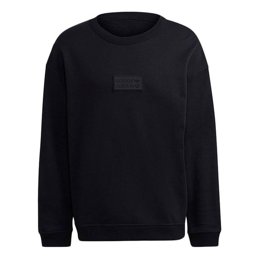 Men's adidas originals Silicon Crew Logo Label Sports Round Neck Pullover Black GN3293
