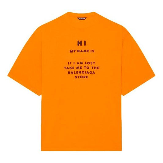 Men's Balenciaga FW21 HI MY NAME IS WIDE FIT Alphabet Printing Retro Knit Short Sleeve Orange 661715TKVH57513
