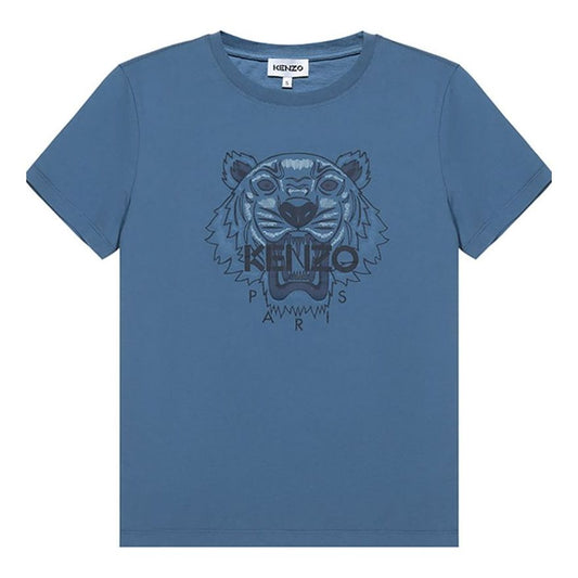 KENZO Tiger Head Printing Pattern Round Neck Short Sleeve Blue FA62TS8464YB-67