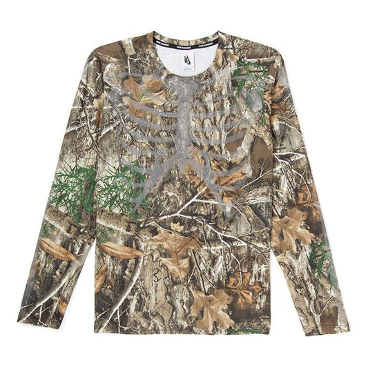 Men's Nike Long sleeve skeleton tee Halloween Limited Leaves Printing Long Sleeves Running Earth Brown T-Shirt CJ0179-237