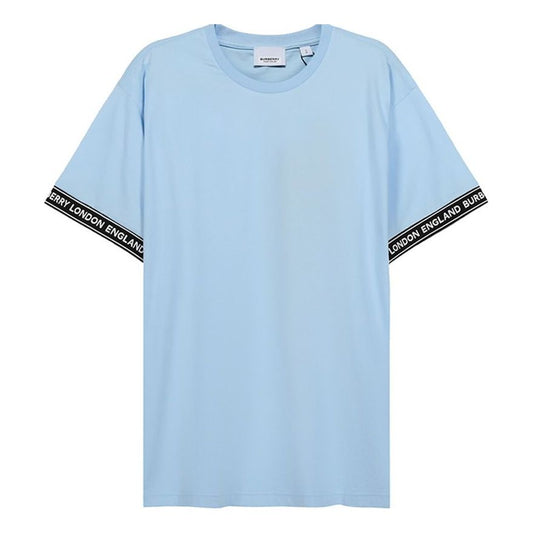 Men's Burberry FW20 Logo Cotton Loose Version Round Neck Short Sleeve Light Blue 80294491