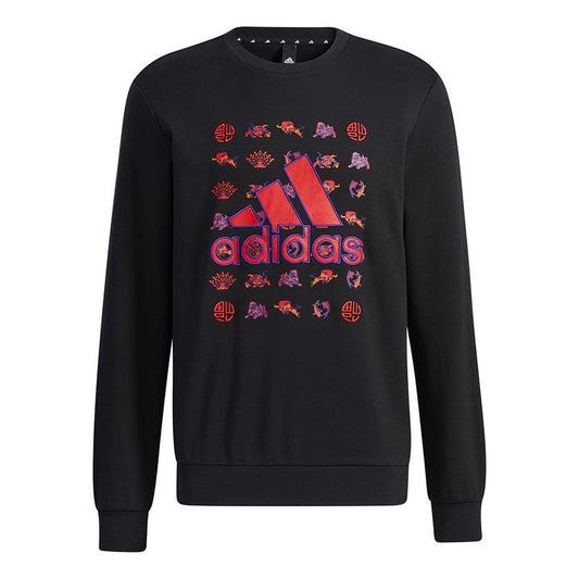 adidas Cny Gfx Swt Un Logo Printing Round Neck Pullover Sports Black GR2125