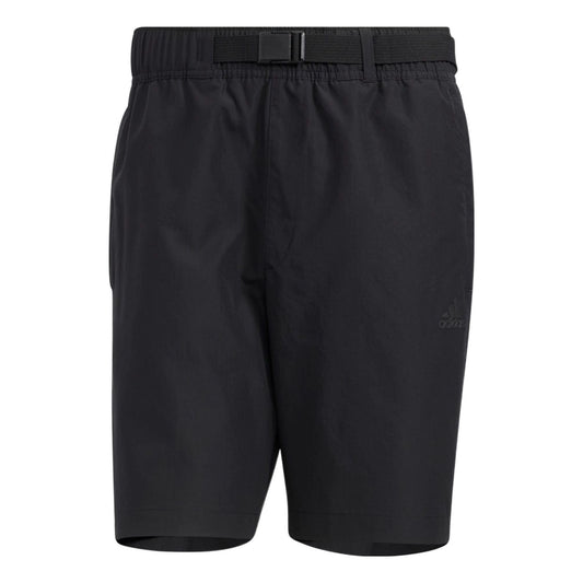 adidas Solid Color Belt Detail Straight Shorts Black HE9934