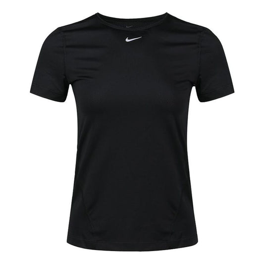 (WMNS) Nike Pro Mesh Dri-FIT Slim Fit Breathable Quick Dry Training Short Sleeve Black T-Shirt AO9952-010