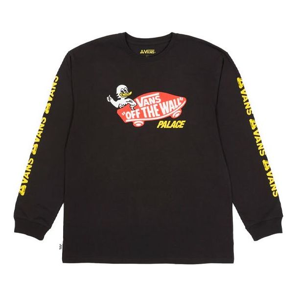 PALACE x Vans Crossover Off The Wall Classic Alphabet Pattern Printing Round Neck Long Sleeves Black T-Shirt VN0A7VCMBLK