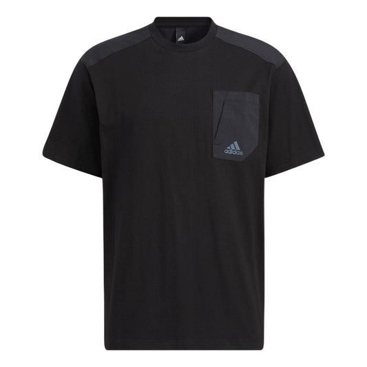 Men's adidas Solid Color Round Neck Pullover Short Sleeve Black T-Shirt HD0042