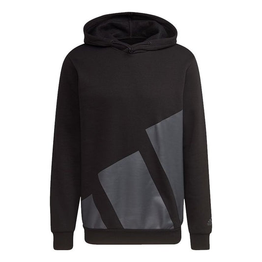 Men's adidas Large Logo Hood Casual Sports Pullover Black HI1180