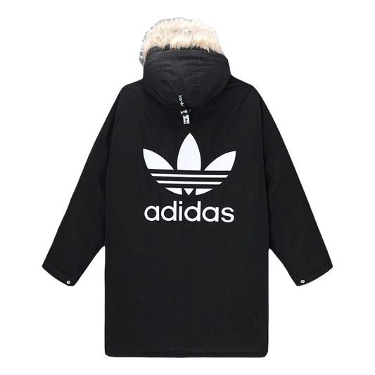 adidas originals Down Fur Parka Casual Sports Stay Warm hooded down Jacket Black GE1316
