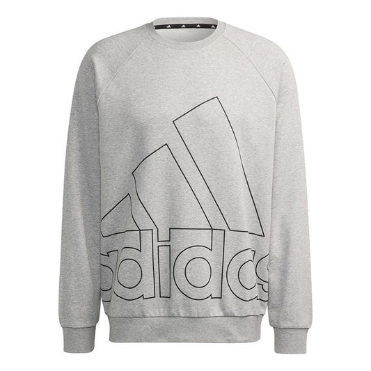 Men's adidas Big Lo Swt Ft Logo Printing Casual Sports Round Neck Light Grey HB5087