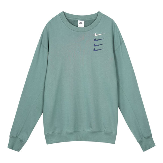Men's Nike French Terry Swoosh 4 Embroidered Round Neck Sports Pullover Autumn Green DB9408-387