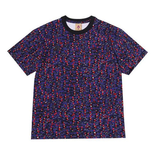 Men's Nike SS22 ACG Series Retro Hand Painted Printing Short Sleeve Blue Red T-Shirt 'Fusion Violet Black' CV1536-470