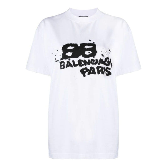 (WMNS) Balenciaga Hand-Drawn BB Icon T-shirt Medium Fit 'White' 612965TNVN49040