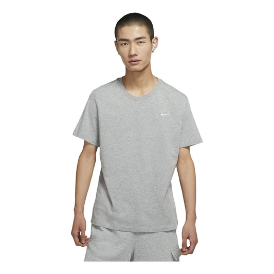 Nike Sportswear Solid Color Embroidered Logo Micro Mark Round Neck Casual Short Sleeve Gray BV0508-063
